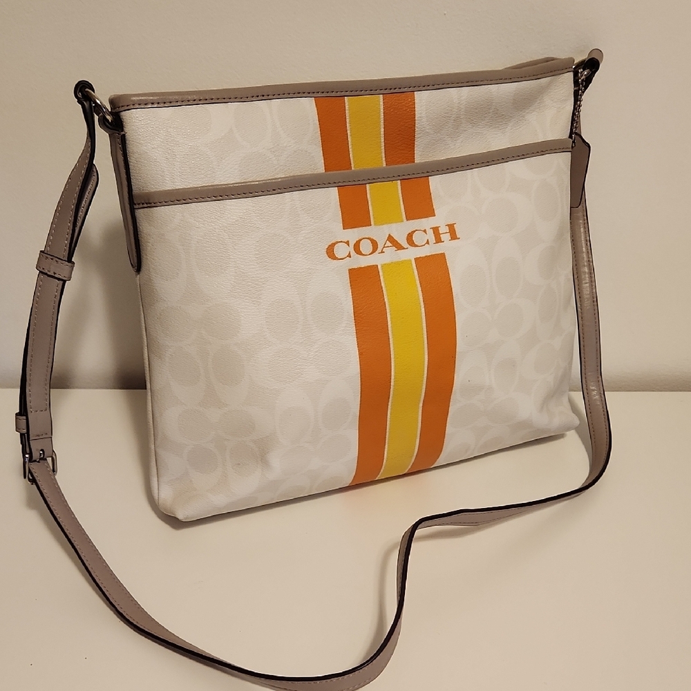 Coach White Bag with Orange and Yellow Stripes